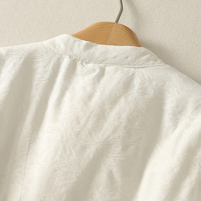 Women's Solid Color Frog-Button Design Long Sleeve Cotton Jacket With Pockets