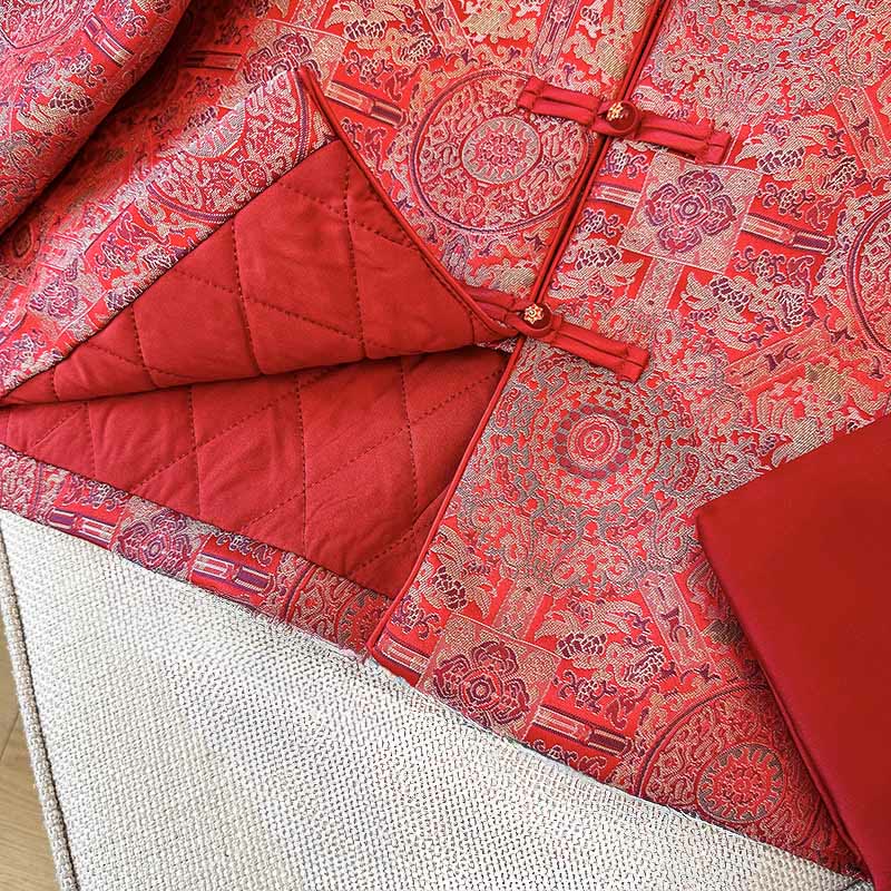 Women's Jacquard Symmetric Floral Pattern Long Sleeve Cotton Jacket With Pockets