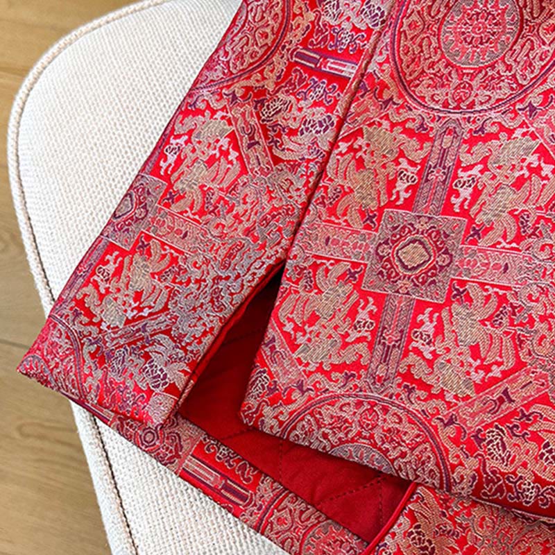 Women's Jacquard Symmetric Floral Pattern Long Sleeve Cotton Jacket With Pockets