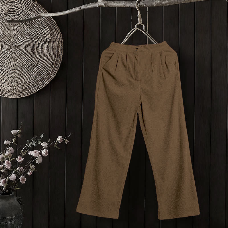 Casual Corduroy Straight-leg Women's Pants With Pockets
