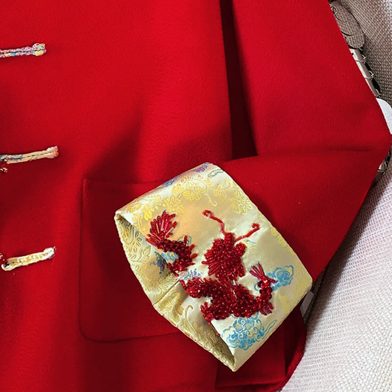 Winter Embroidery Buttons Design Long Sleeve Women's Cotton Jacket With Pockets