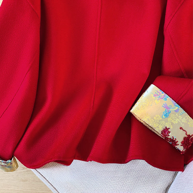 Winter Embroidery Buttons Design Long Sleeve Women's Cotton Jacket With Pockets