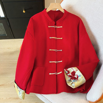 Winter Embroidery Buttons Design Long Sleeve Women's Cotton Jacket With Pockets