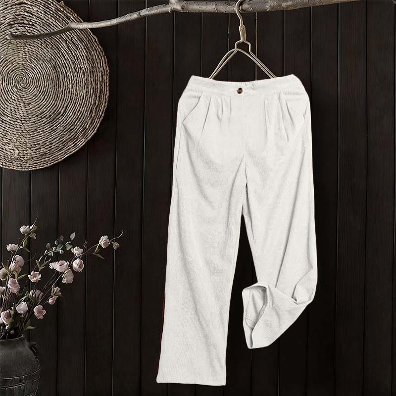 Casual Corduroy Straight-leg Women's Pants With Pockets