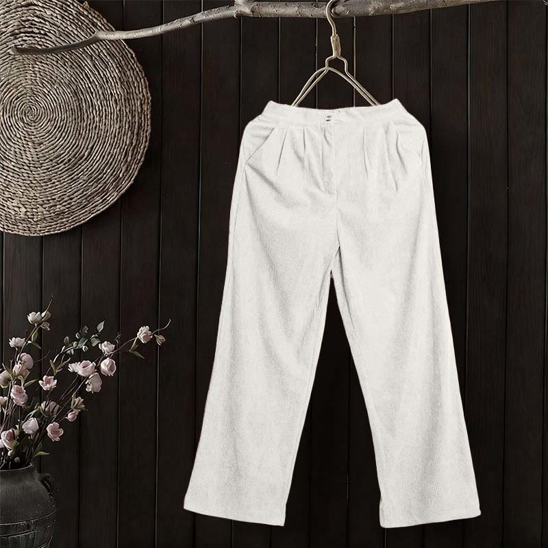 Casual Corduroy Straight-leg Women's Pants With Pockets
