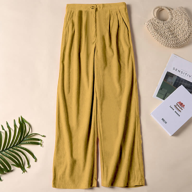 Casual Corduroy Straight-leg Women's Pants With Pockets