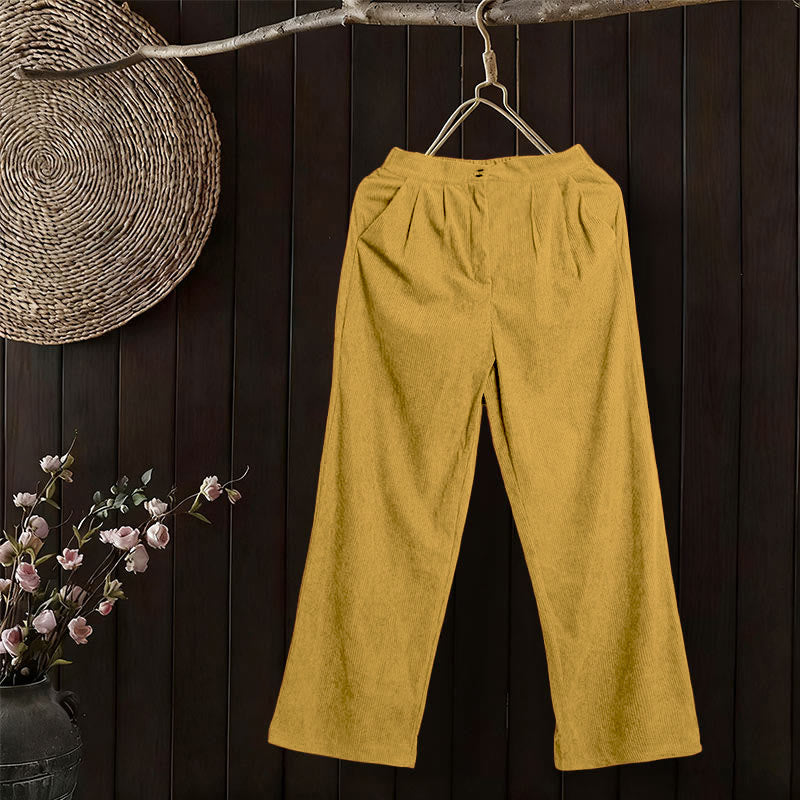 Casual Corduroy Straight-leg Women's Pants With Pockets
