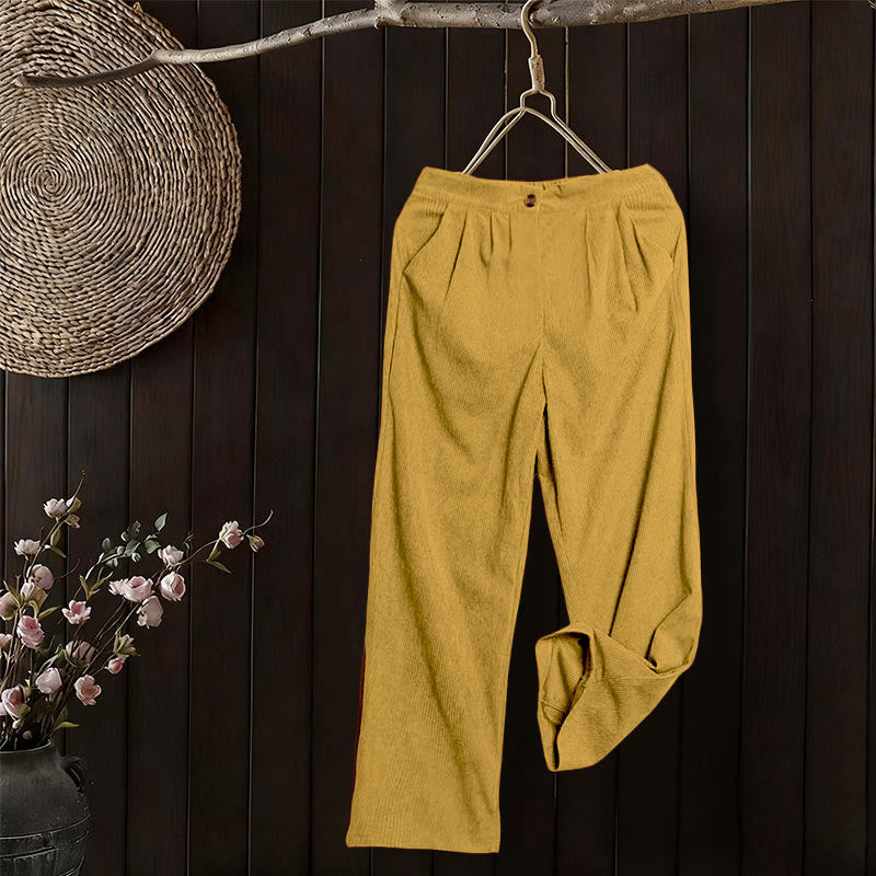 Casual Corduroy Straight-leg Women's Pants With Pockets