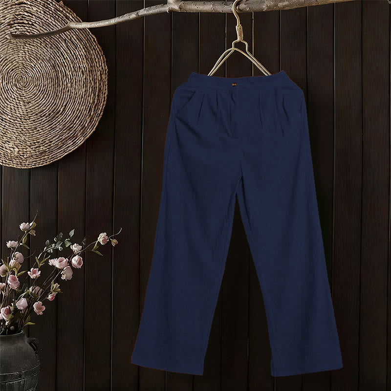 Casual Corduroy Straight-leg Women's Pants With Pockets