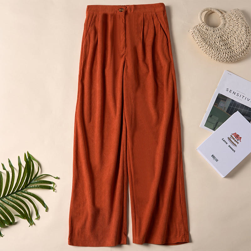 Casual Corduroy Straight-leg Women's Pants With Pockets
