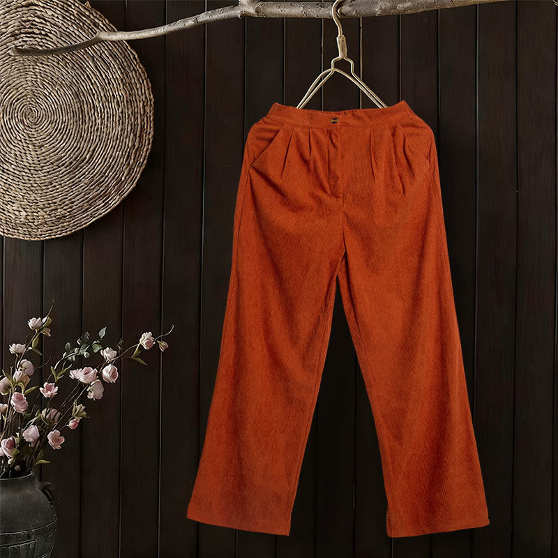 Casual Corduroy Straight-leg Women's Pants With Pockets