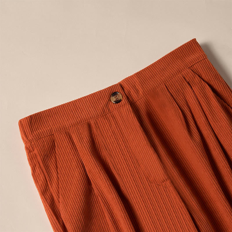 Casual Corduroy Straight-leg Women's Pants With Pockets