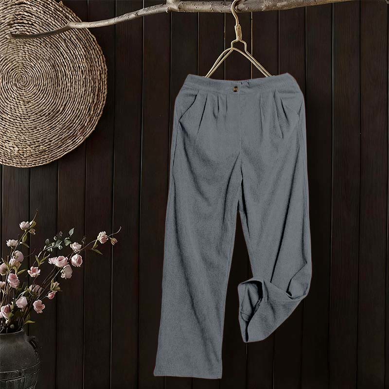 Casual Corduroy Straight-leg Women's Pants With Pockets