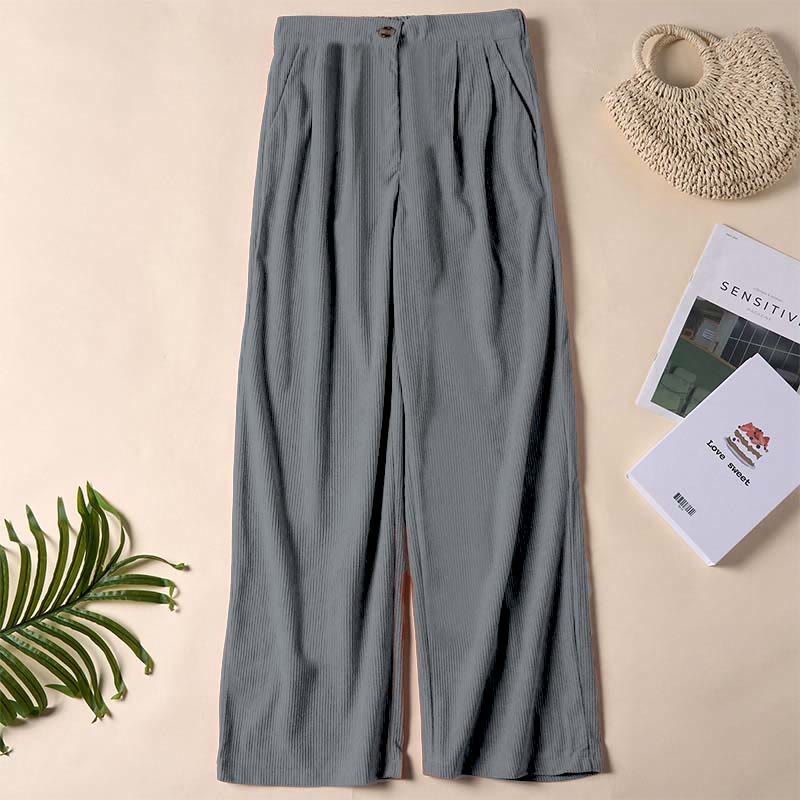 Casual Corduroy Straight-leg Women's Pants With Pockets