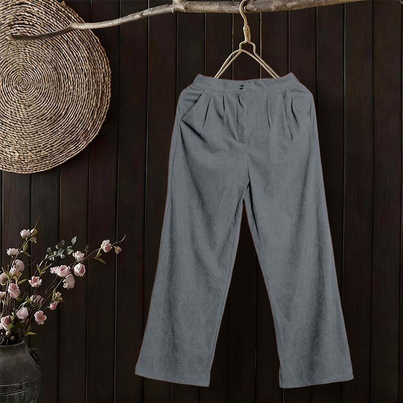 Casual Corduroy Straight-leg Women's Pants With Pockets