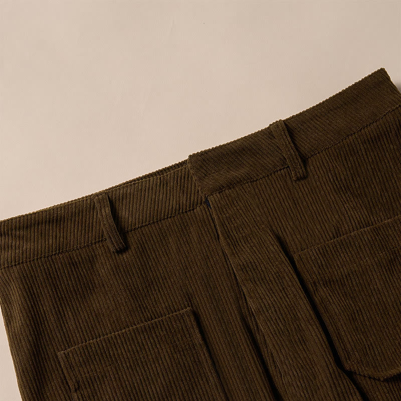 Plain Corduroy Polyester Women's Buttons Wide Leg Pants With Pockets