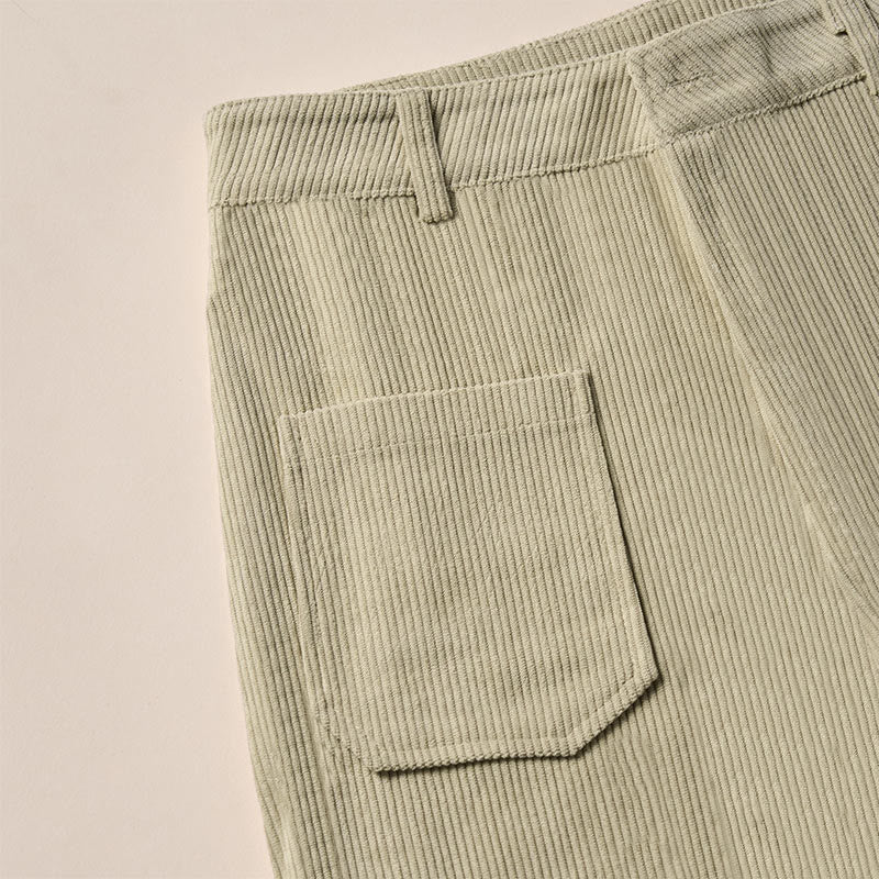 Plain Corduroy Polyester Women's Buttons Wide Leg Pants With Pockets