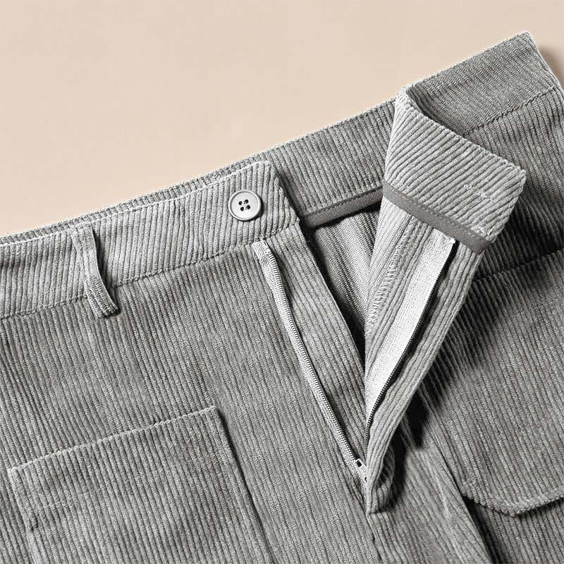 Plain Corduroy Polyester Women's Buttons Wide Leg Pants With Pockets