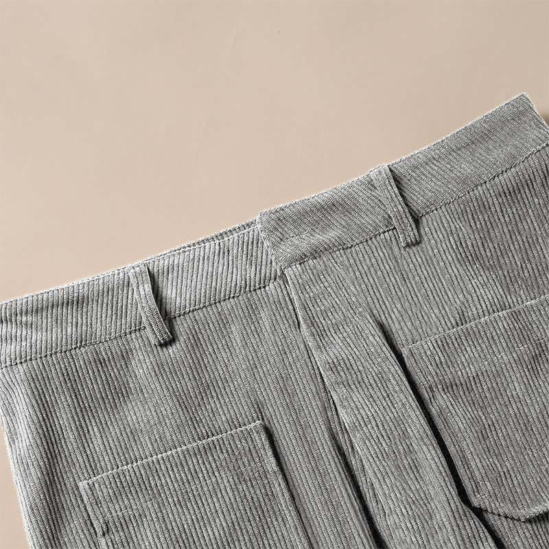 Plain Corduroy Polyester Women's Buttons Wide Leg Pants With Pockets