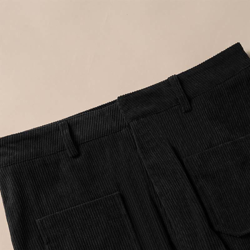 Plain Corduroy Polyester Women's Buttons Wide Leg Pants With Pockets
