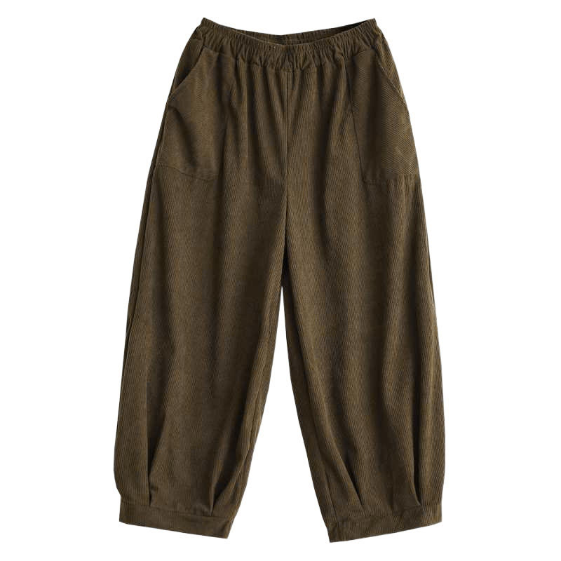 Tactile Corduroy Slim-Fit Carrot Harem Pants for Mindful Movement