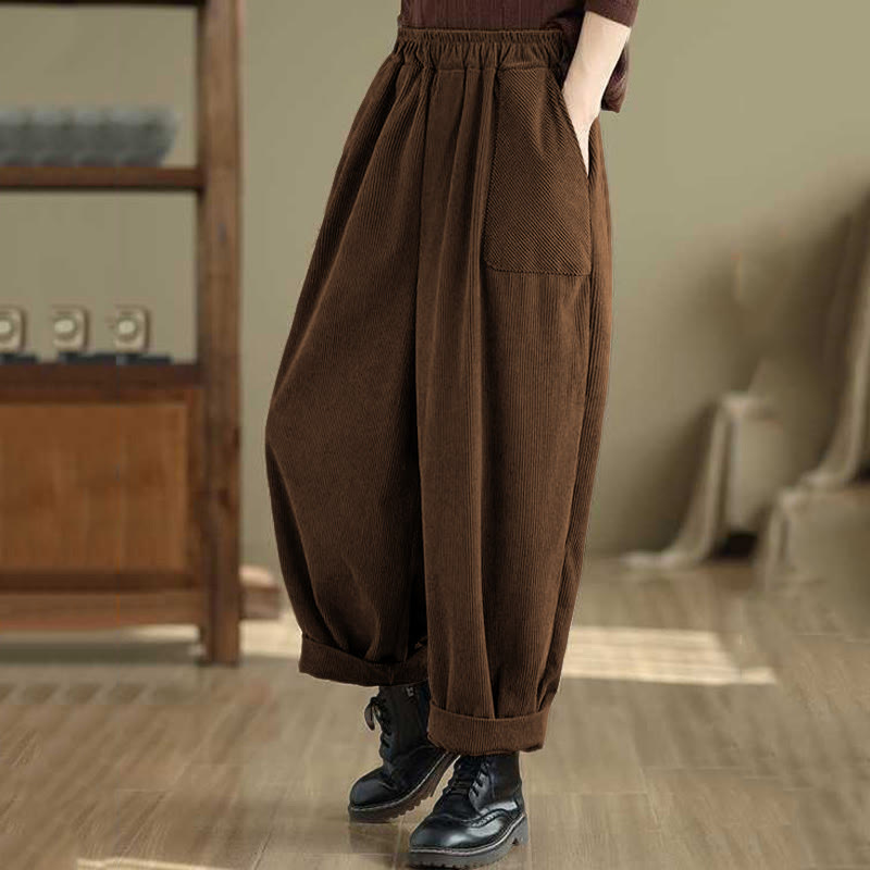 Tactile Corduroy Slim-Fit Carrot Harem Pants for Mindful Movement