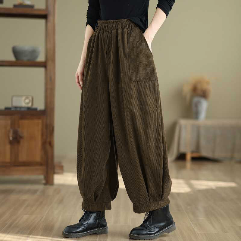 Tactile Corduroy Slim-Fit Carrot Harem Pants for Mindful Movement