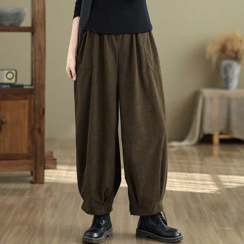 Tactile Corduroy Slim-Fit Carrot Harem Pants for Mindful Movement
