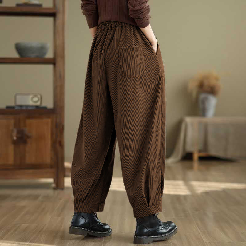 Tactile Corduroy Slim-Fit Carrot Harem Pants for Mindful Movement