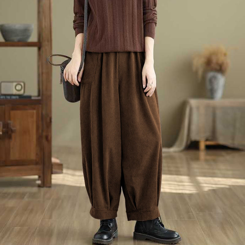 Tactile Corduroy Slim-Fit Carrot Harem Pants for Mindful Movement