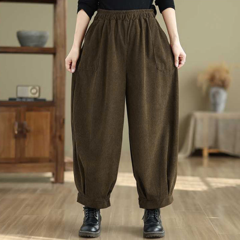 Tactile Corduroy Slim-Fit Carrot Harem Pants for Mindful Movement