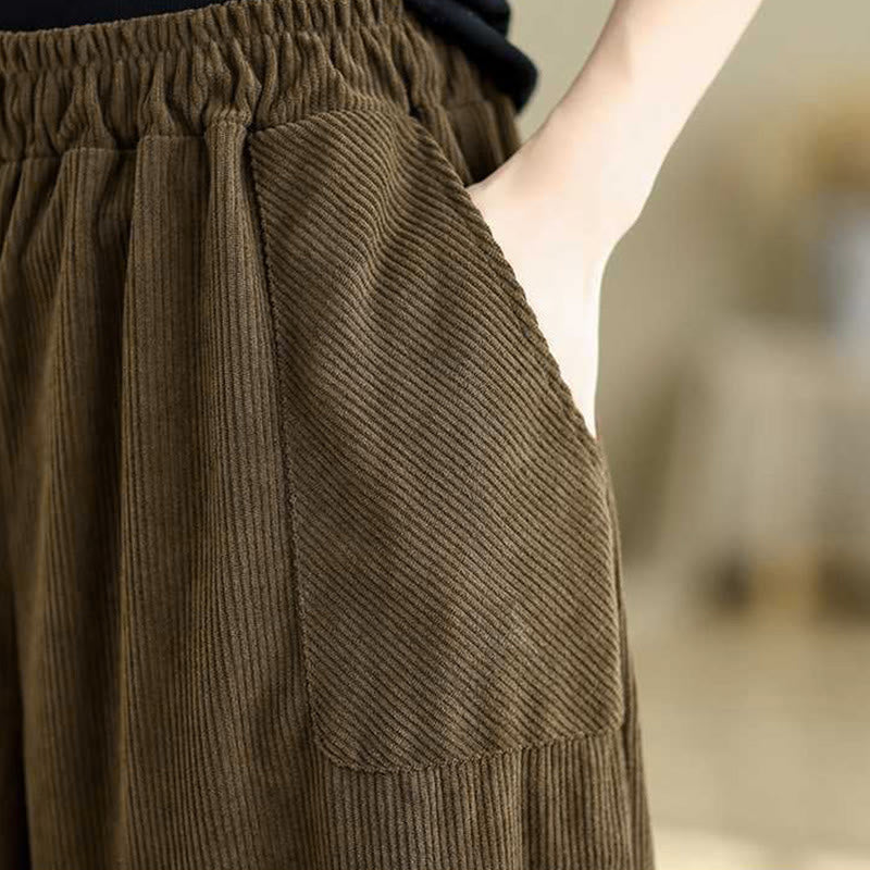 Tactile Corduroy Slim-Fit Carrot Harem Pants for Mindful Movement