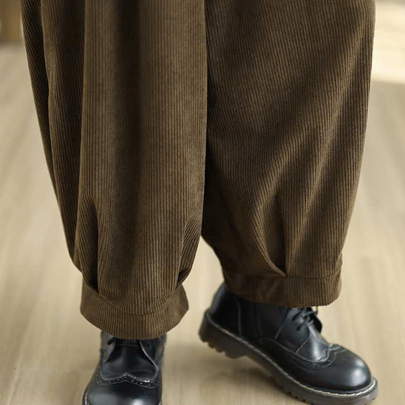 Tactile Corduroy Slim-Fit Carrot Harem Pants for Mindful Movement