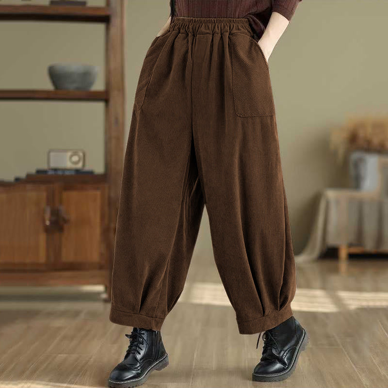 Tactile Corduroy Slim-Fit Carrot Harem Pants for Mindful Movement