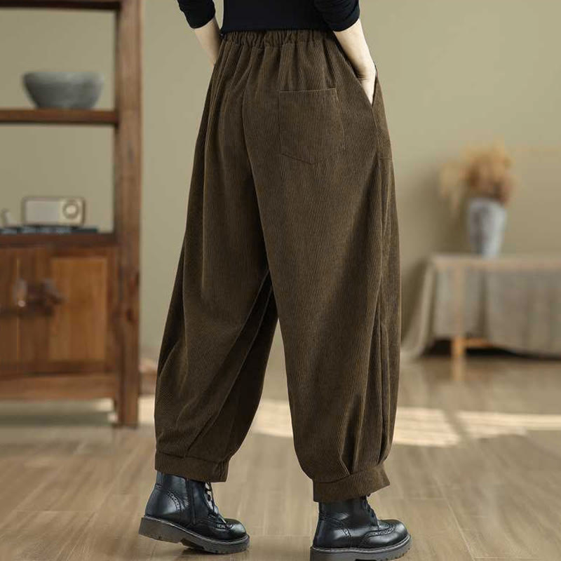 Tactile Corduroy Slim-Fit Carrot Harem Pants for Mindful Movement