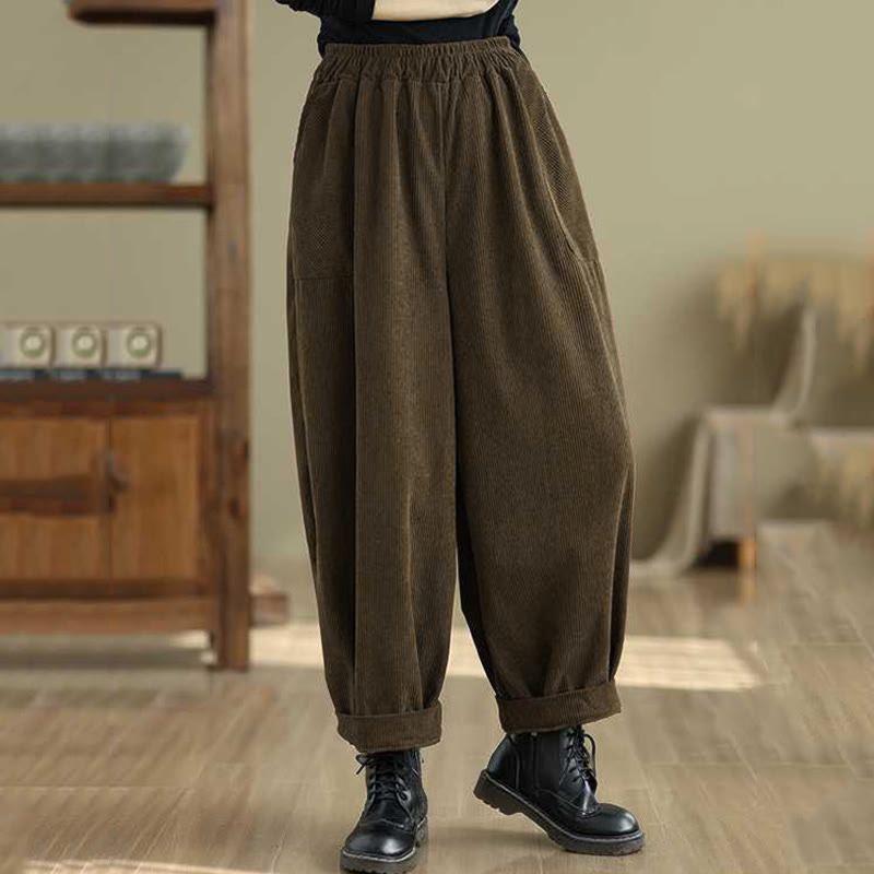 Tactile Corduroy Slim-Fit Carrot Harem Pants for Mindful Movement