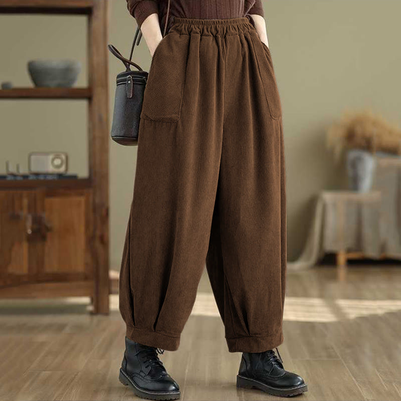 Tactile Corduroy Slim-Fit Carrot Harem Pants for Mindful Movement