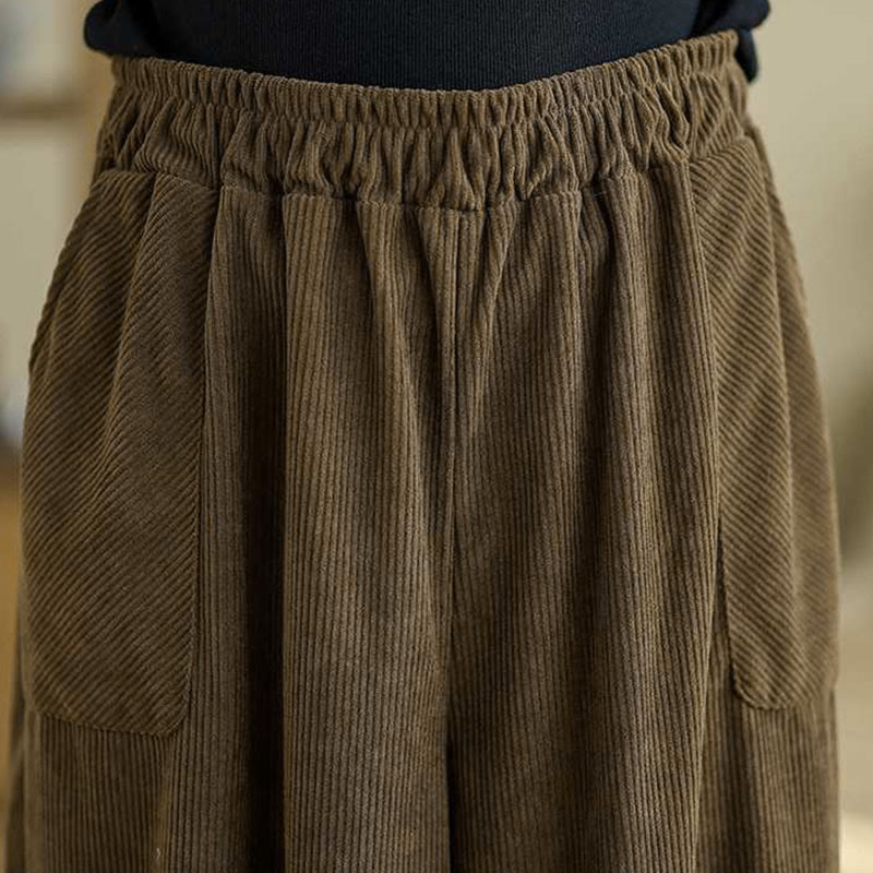 Tactile Corduroy Slim-Fit Carrot Harem Pants for Mindful Movement
