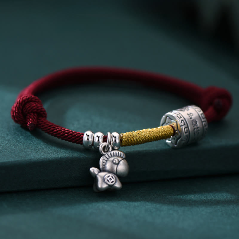 999 Sterling Silver Horse Zodiac Symbol Adjustable Red String Bracelet