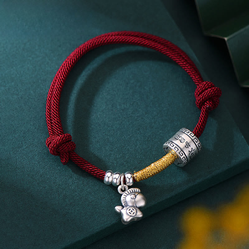 999 Sterling Silver Horse Zodiac Symbol Adjustable Red String Bracelet