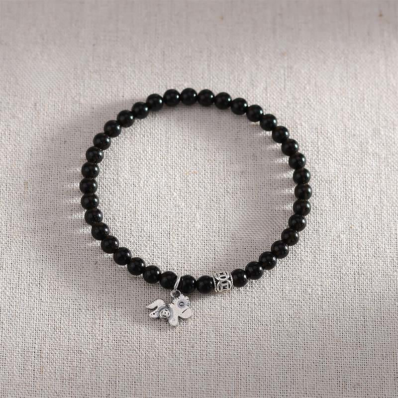 Year Of The Horse 925 Sterling Silver Natural Black Obsidian Strength Bracelet