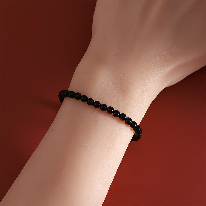 Year Of The Horse 925 Sterling Silver Natural Black Obsidian Strength Bracelet