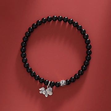 Year Of The Horse 925 Sterling Silver Natural Black Obsidian Strength Bracelet