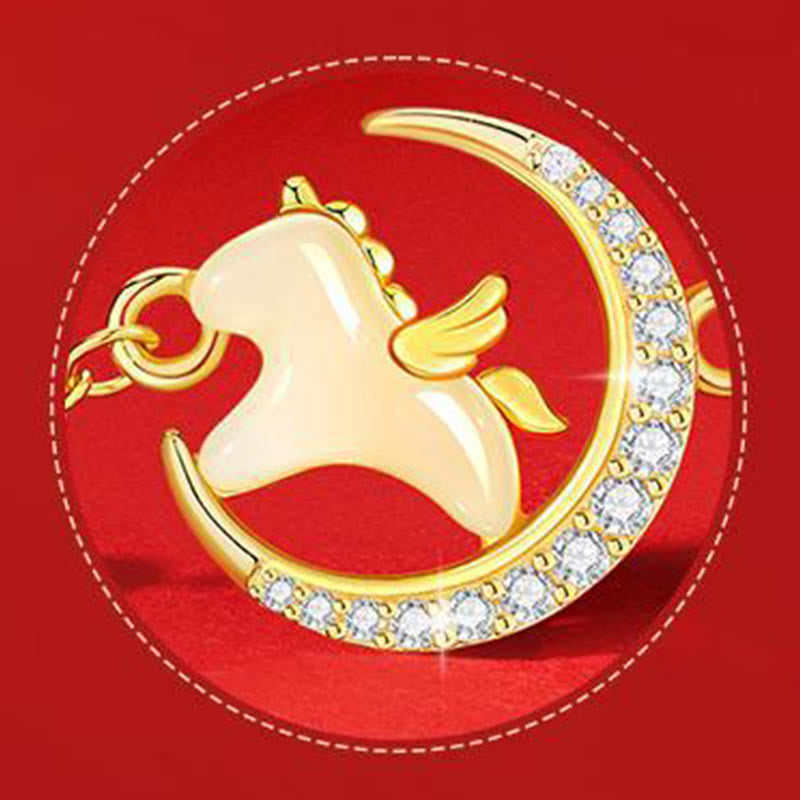 Hetian Jade and Sterling Silver Horse Zircon Red String Adjustable Bracelet