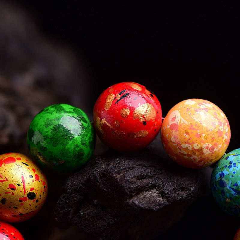 Multicolored Lacquer Sandalwood Om Mani Padme Hum Single Wrap Beaded Bracelet