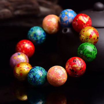 Multicolored Lacquer Sandalwood Om Mani Padme Hum Single Wrap Beaded Bracelet