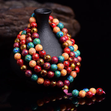 Multicolored Lacquer 108 Mala Beads Multilayered Sandalwood Wrap Bracelet