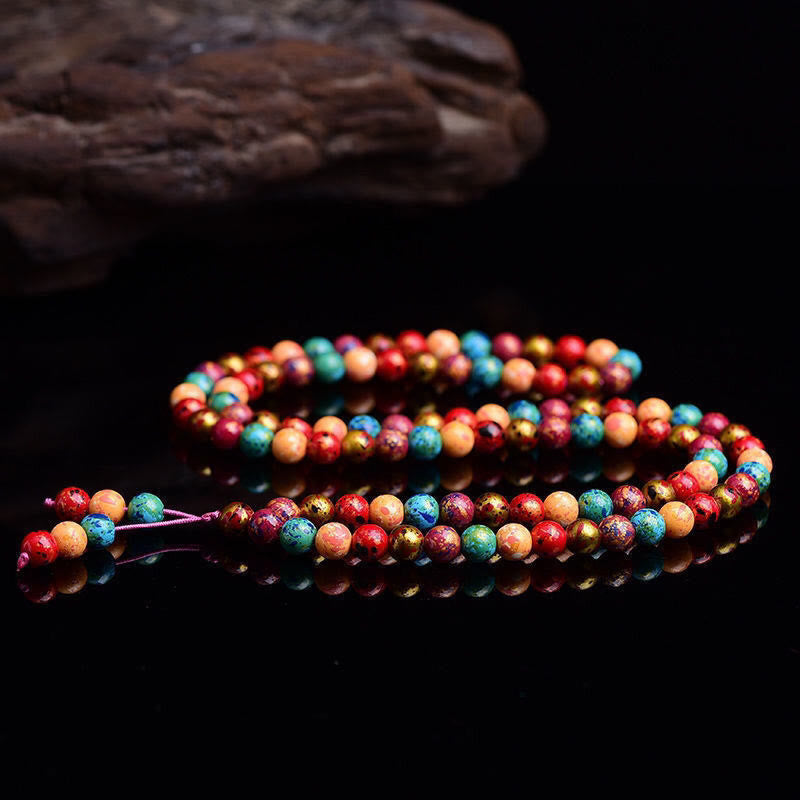Multicolored Lacquer 108 Mala Beads Multilayered Sandalwood Wrap Bracelet