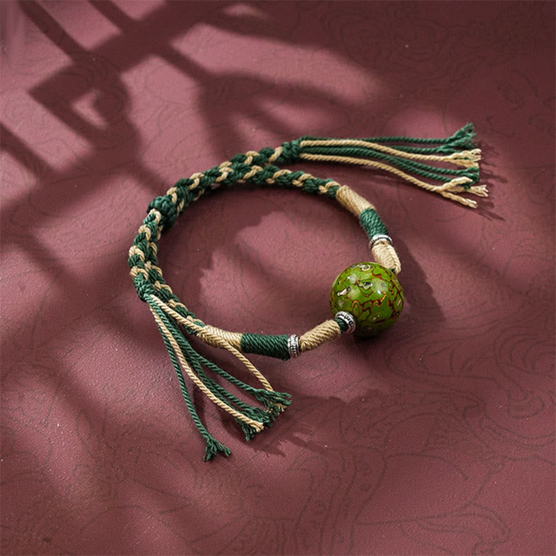 Vibrant Multicolored Lacquer Craft Bead Braided Red String Bracelet