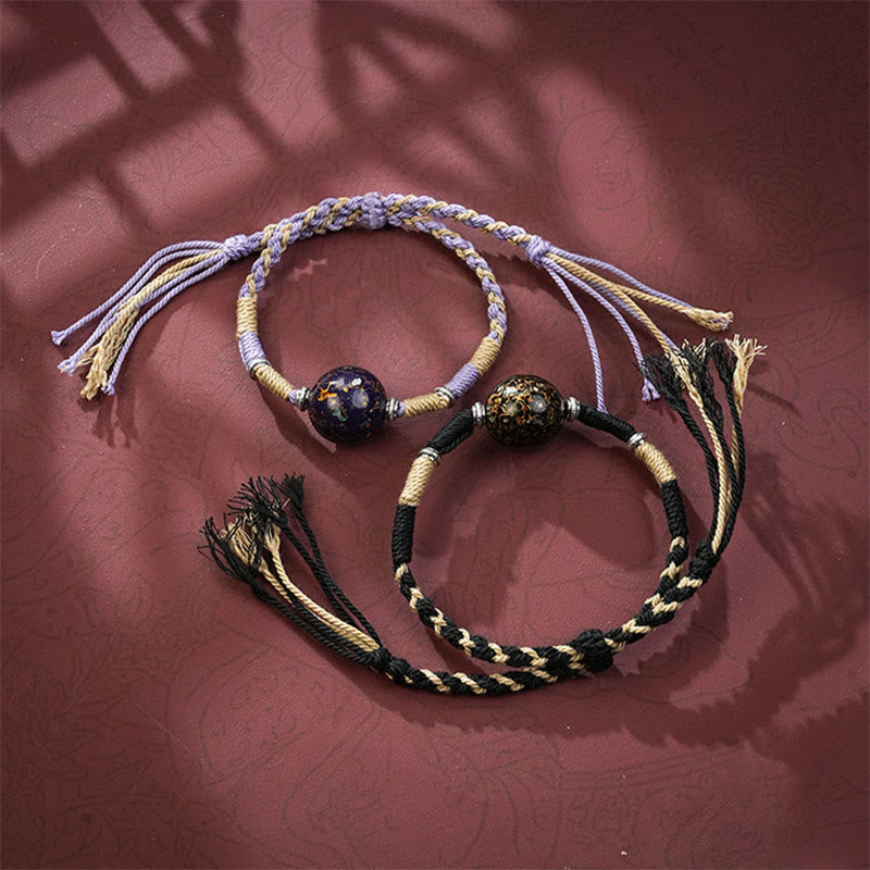 Vibrant Multicolored Lacquer Craft Bead Braided Red String Bracelet